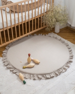 Spielmatte mit Schaumstoff aus Leinen in beige, rund 100cm