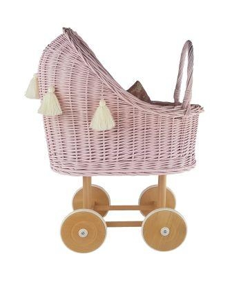 puppenwagen-korb-rattan-rosa-bettwasche