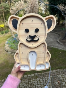 Kinderlampe "Löwe" aus Holz mit Dimmer handgefertigt 