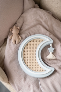 Mond - Wandlampe aus Holz & Rattan – warmes Nachtlicht für Kinderzimmer & Babyzimmer - BLAU