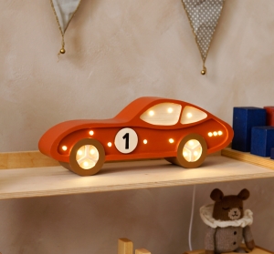 Holzlampe "Auto" aus Holz mit Dimmer Handarbeit in rot