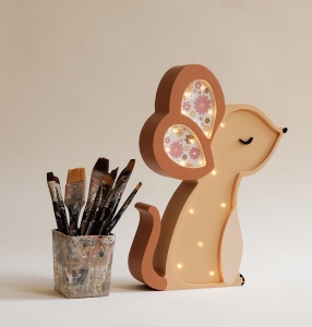 -Nachtlicht Maus braun aus Holz – Handgemachte Kinderzimmerlampe