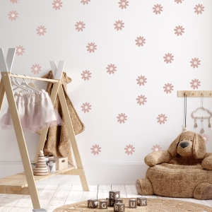 Gänseblümchen Wandsticker Kinderzimmer Braun Rosa – Daisy Wandtattoo Blumen Set | Boho Scandi Wall Sticker | Blumen Wandaufkleber ohne Hintergrund