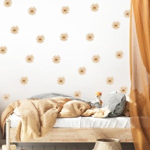 Blumen Wandsticker Set 18 Stück – Daisy Wandtattoo Kinderzimmer | Blumen Wall Sticker Boho Scandi | Tapeten-Effekt ohne Hintergrund